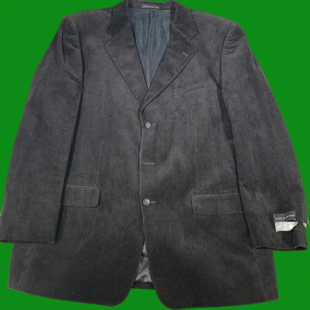 Croft & Barrow Y2K Sport Coat Mens 48L Corduroy Blazer Black Cotton NEW
